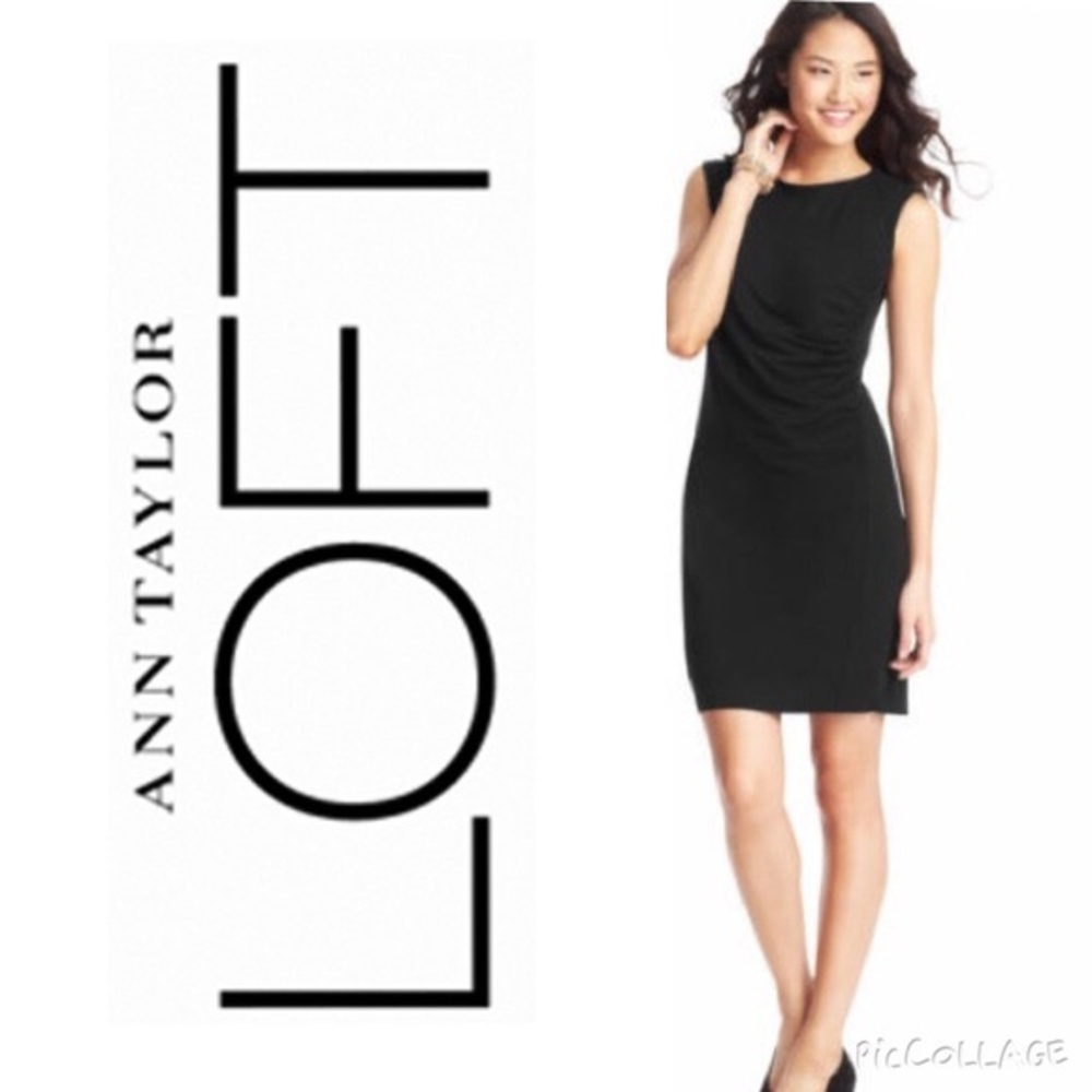 Ann Taylor Ruched Navy Dress
